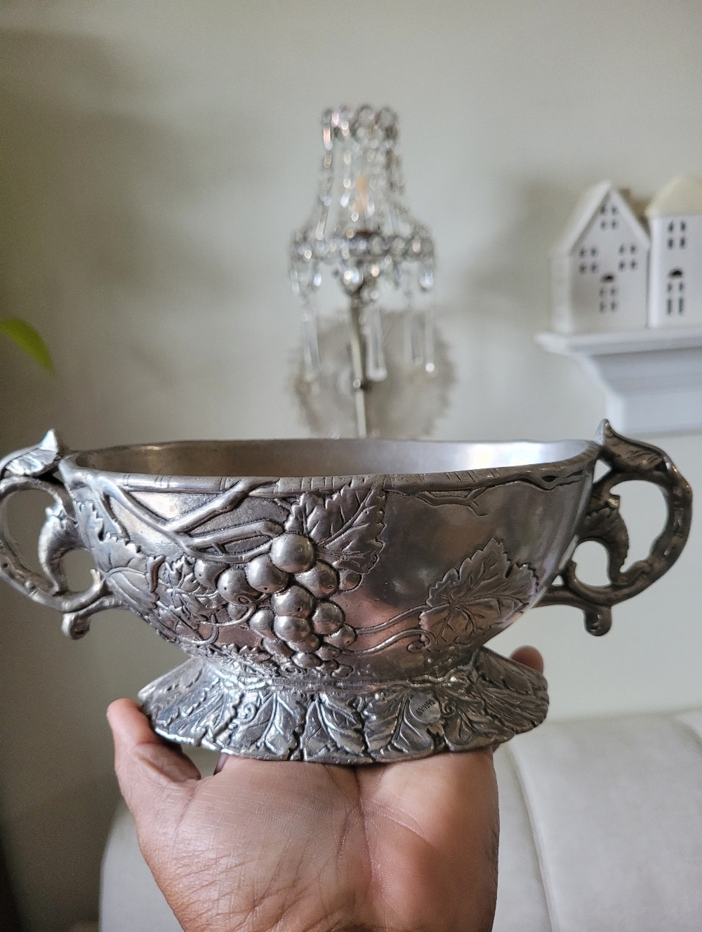 Vintage Arthur Court 1997 Grapevine Ornate Silver-Tone Two-Handled Gravy Boat